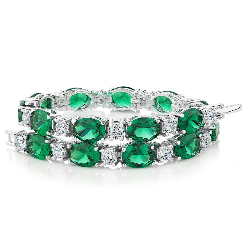 Ladies bracelets trendy charm -Round Brilliant tennis bracelet with emerald simulants and 3.36 carats* of diamond simulants in sterling silver