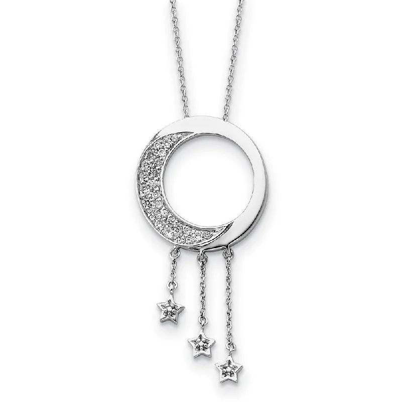 Ladies necklaces with gate pendants -Rhodium Plated Sterling Silver & CZ Moon and Stars Necklace, 18 Inch