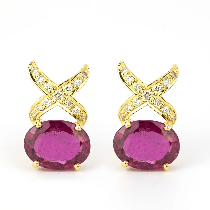 ladies-crystal-teardrop-earrings-Earrings - Rubellite And Diamond