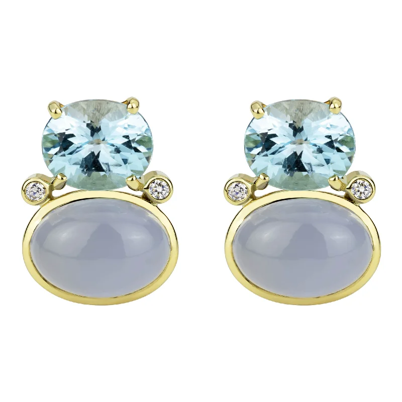 ladies-unique-ear-wrap-earrings-Earrings - Blue Topaz, Chalcedony And Diamond (2301B)