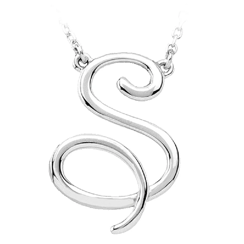 Ladies necklaces with kitty pendants -14k White Gold, Olivia Collection, Medium Script Initial S Necklace