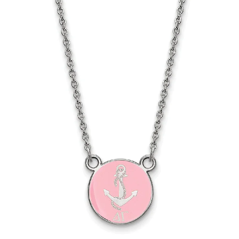 Ladies necklaces for cocktail vibes -Sterling Silver Delta Gamma Small Pink Enamel Logo Necklace