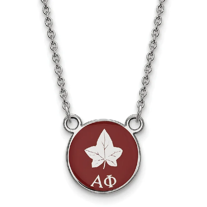 Ladies necklaces fine elegance -Sterling Silver Alpha Phi Small Red Enamel Logo Necklace