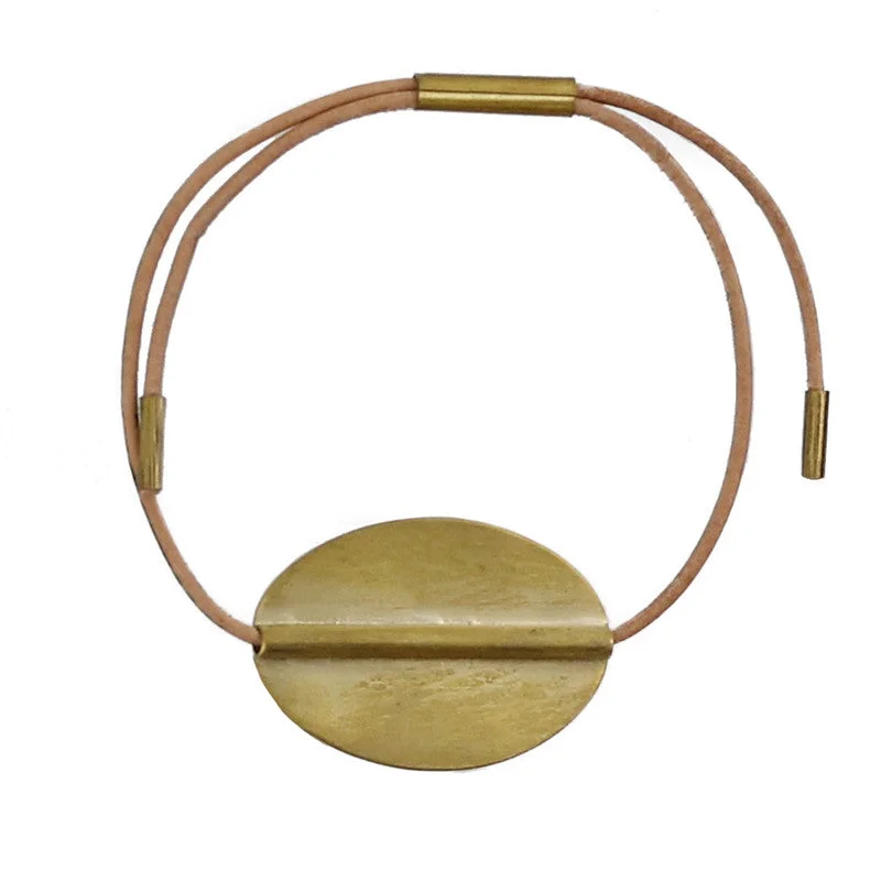 Ladies bracelets for young vibes -Aga Bracelet with Oval Brass - Natural Leather