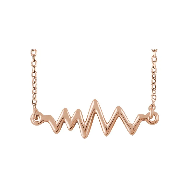 Ladies necklaces playful flair -14k Yellow, White or Rose Gold Heartbeat Bar Necklace, 16-18 Inch