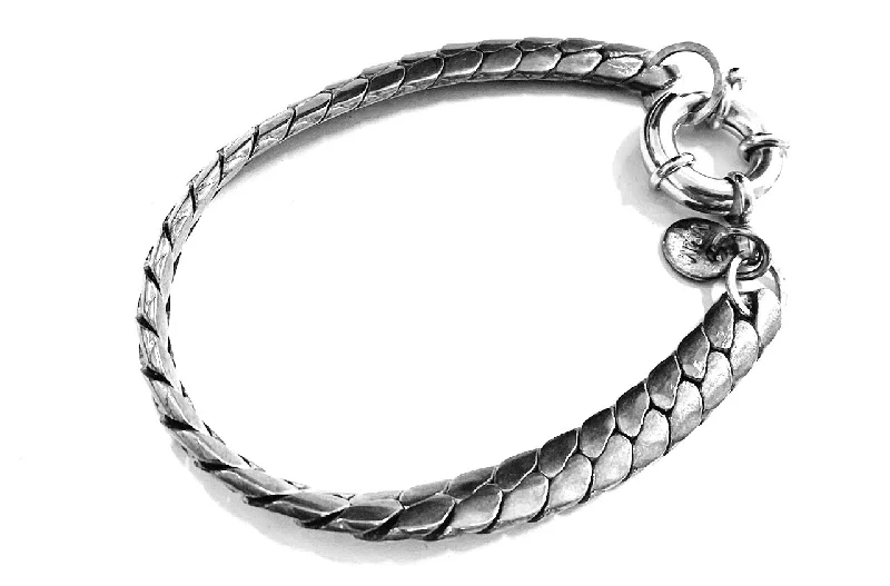 Ladies bracelets for active charm -Wide snake chain silver bracelet