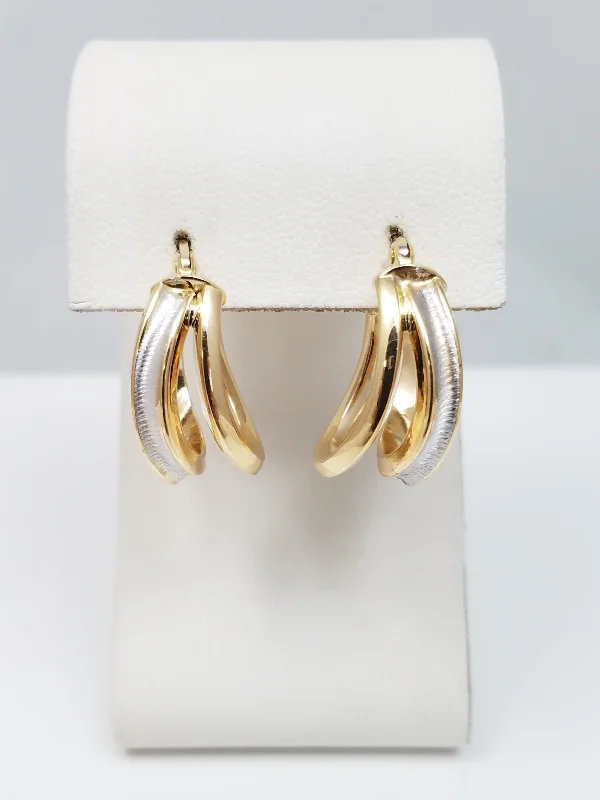 ladies-unique-ear-wrap-earrings-Soothing 14k Two Tone Gold Hollow Hoop Earrings