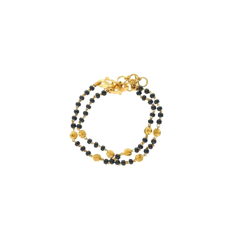 Ladies bracelets flowing flair -22K Yellow Gold Link Peace Old Fashioned Baby Bracelet W/ Black-beads, 6.9 grams