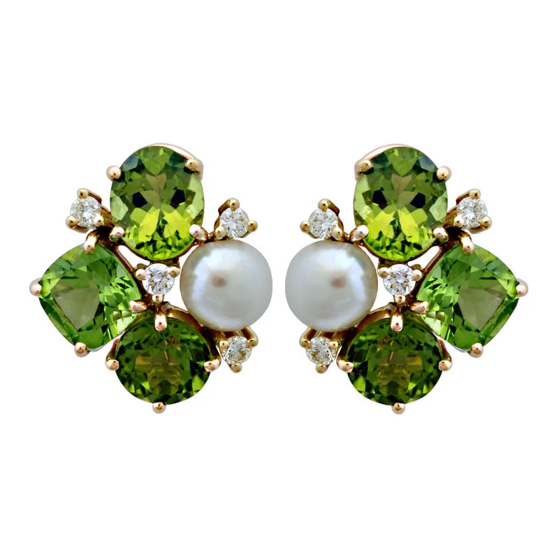 ladies-vintage-chandelier-earrings-Repair - Earrings - Peridot and Pearl with Diamond in 18K gold (SKU : 1902D)