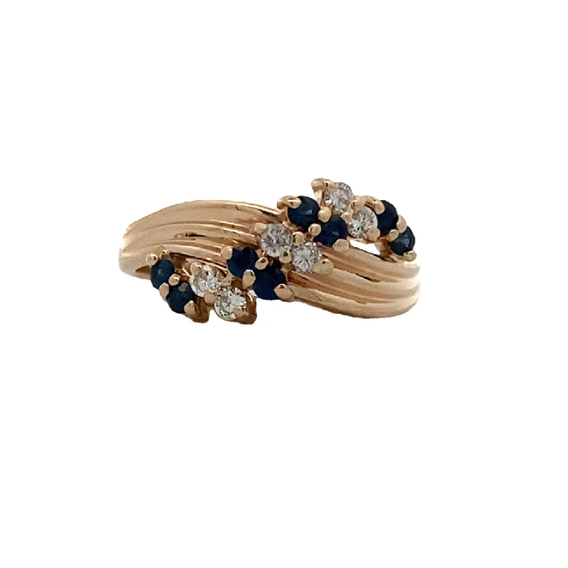 ladies-rose-gold-bypass-rings-Estate Twist Sapphire & Diamond Ring in Yellow Gold