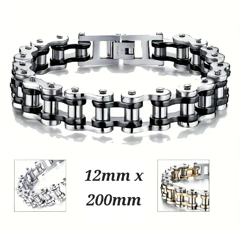 Ladies bracelets slim elegance -Stainless Steel 12mm Motorcycle Chain Bracelet