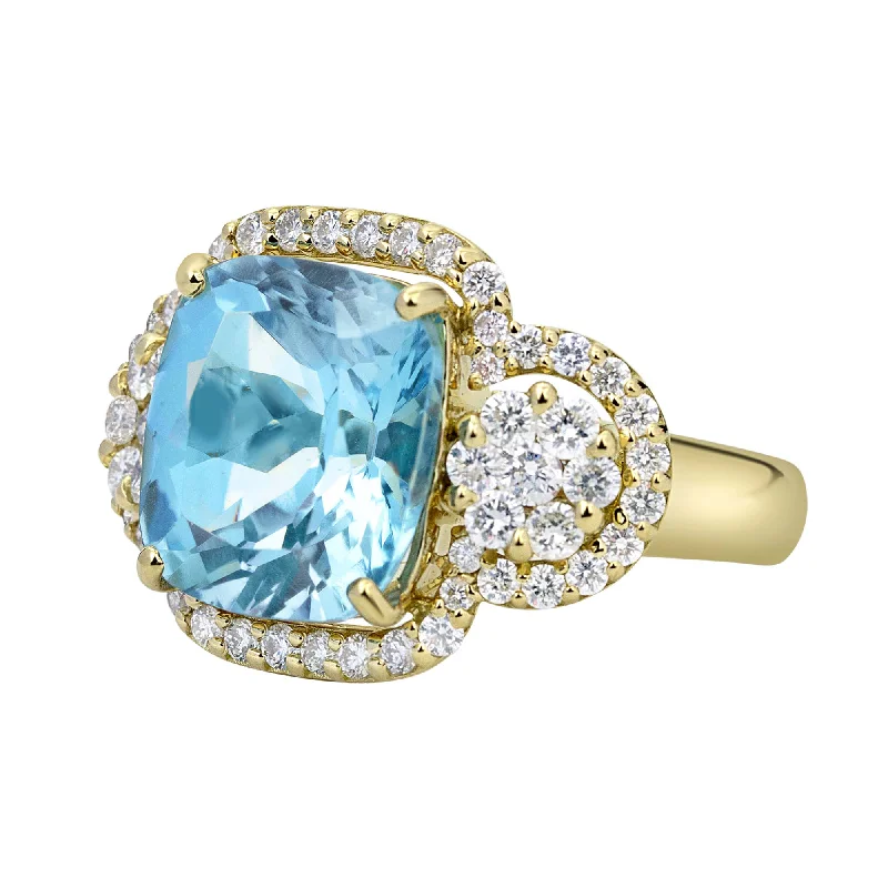 ladies-cushion-cut-platinum-rings-Ring - Blue Topaz And Diamond