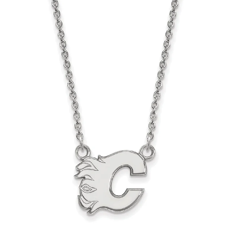 Ladies necklaces with citrus aventurine -10k White Gold NHL Calgary Flames Small Necklace, 18 Inch