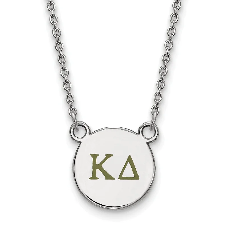 Ladies necklaces for yoga charm -Sterling Silver Kappa Delta Small Olive Green Enamel Greek Necklace