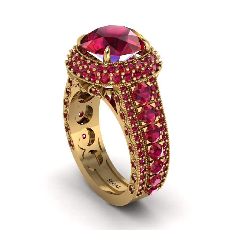 engagement-minimalist-two-tone-rings-Ruby Radiant Majesty Pave Engagement Ring - Cataleya No. 55