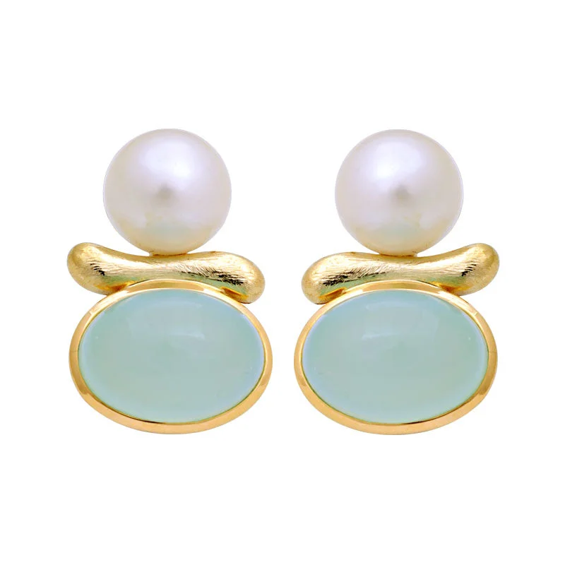 ladies-modern-mini-hoop-earrings-Earrings-Chalcedony and South Sea Pearl