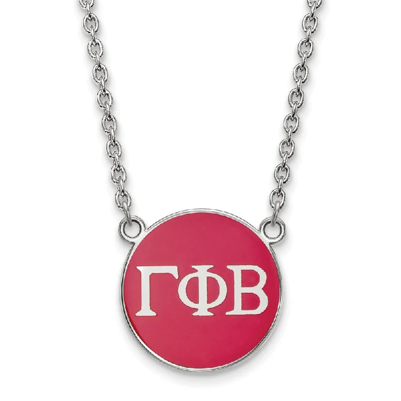 Ladies necklaces fine flair -Sterling Silver Gamma Phi Beta Large Red Enamel Disc Necklace