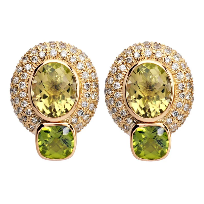 ladies-classic-chain-link-earrings-Earrings- Lemon Quartz, Peridot And Diamond (1377B)