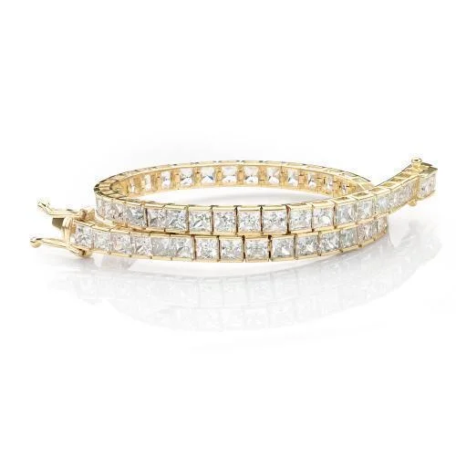 Ladies bracelets for cozy vibes -Princess Cut tennis bracelet with 10.26 carats* of diamond simulants in 10 carat yellow gold