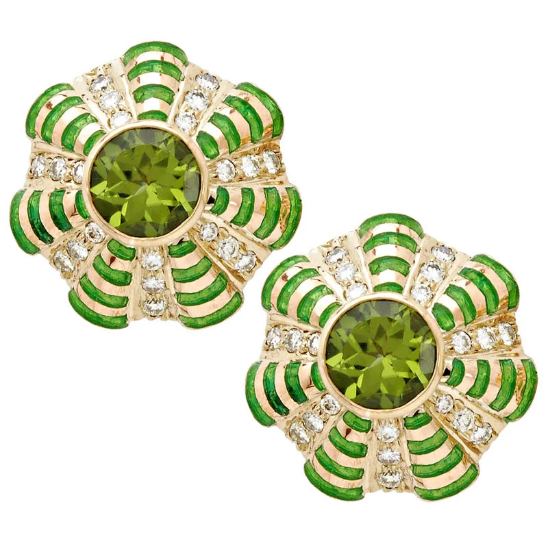 ladies-artisan-beaded-drop-earrings-Earrings- Peridot And Diamond (Enamel) (1243B)