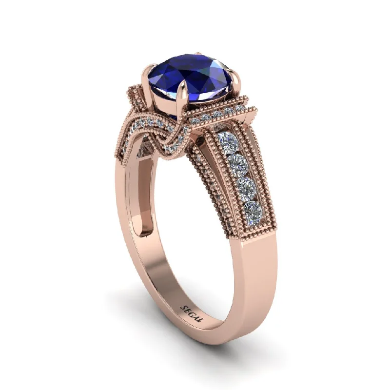 engagement-affordable-white-gold-rings-Sapphire Eternal Embrace Milgrain Engagement Ring - Fernanda No. 14