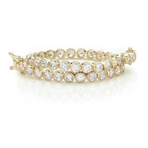 Ladies bracelets rust-resistant metal -Round Brilliant tennis bracelet with 10.25 carats* of diamond simulants in 10 carat yellow gold