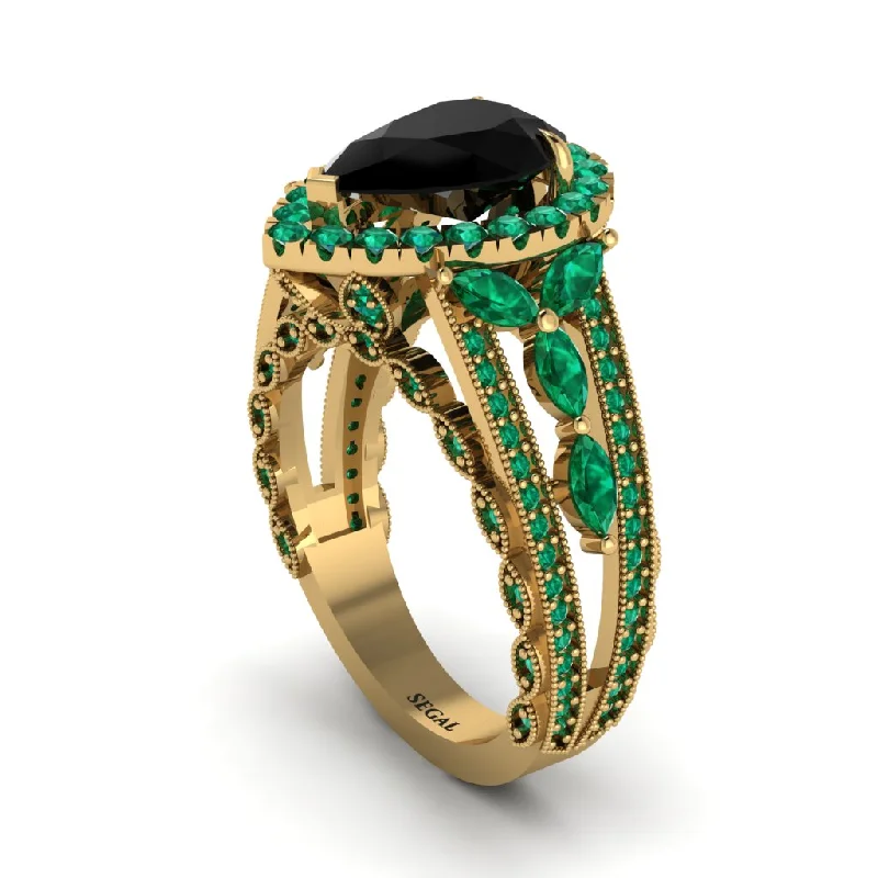 engagement-radiant-cut-emerald-rings-Black Diamond Imperial Blossom Engagement Ring - April No. 22