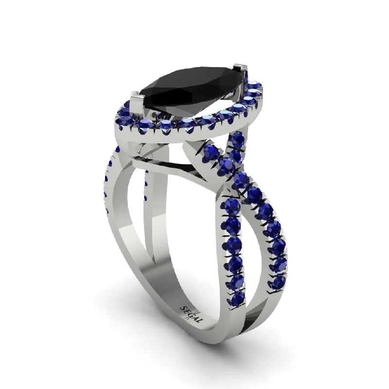 engagement-sapphire-two-tone-rings-Black Diamond Marquise Split Shank Engagement Ring - Carly No. 69