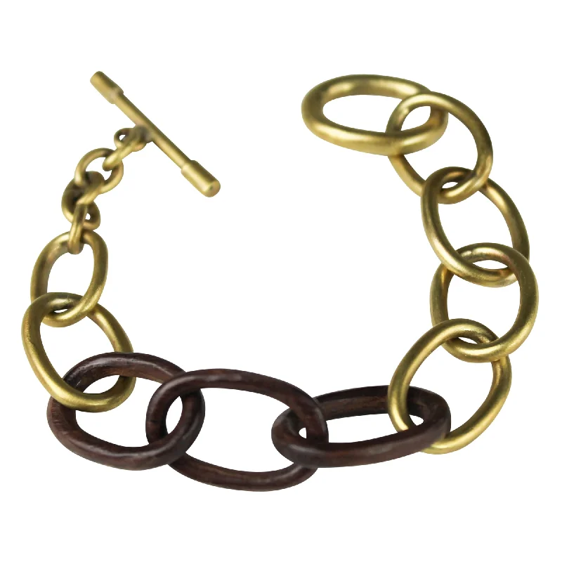 Ladies bracelets for lens elegance -Yara Bracelet, Brass, Dark Wood Links