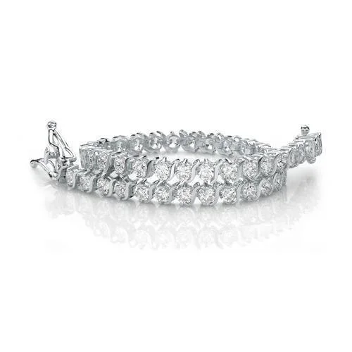 Ladies bracelets hand-forged charm -Round Brilliant tennis bracelet with 5.94 carats* of diamond simulants in 10 carat white gold