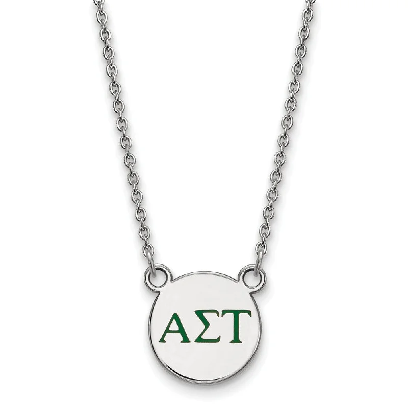 Ladies necklaces dainty flair -Sterling Silver Alpha Sigma Tau Small Green Enamel Greek Necklace