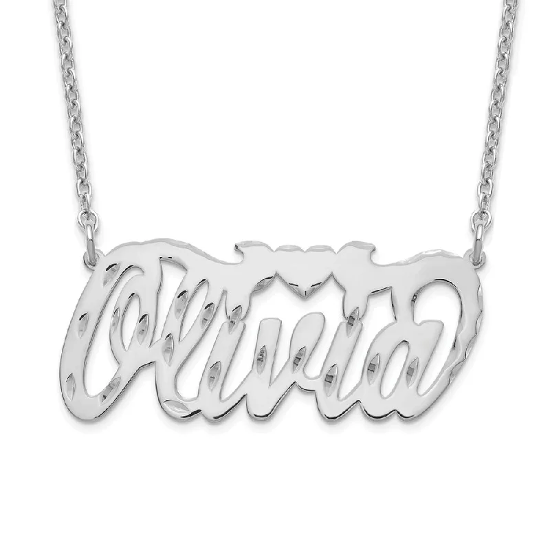 Ladies necklaces with blaze pendants -Personalized Polished, Diamond-Cut Large Name Necklace