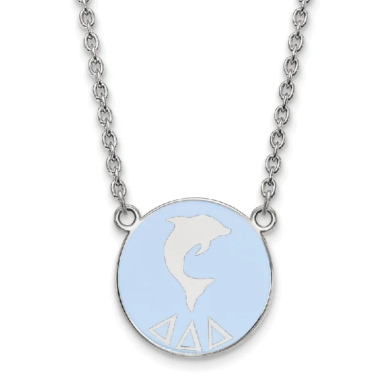 Ladies necklaces faint elegance -Sterling Silver Delta Delta Delta Large Blue Enamel Logo Necklace