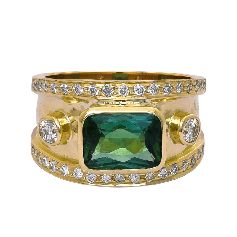 ladies-gold-bypass-rings-Ring- Green Tourmaline and Diamond