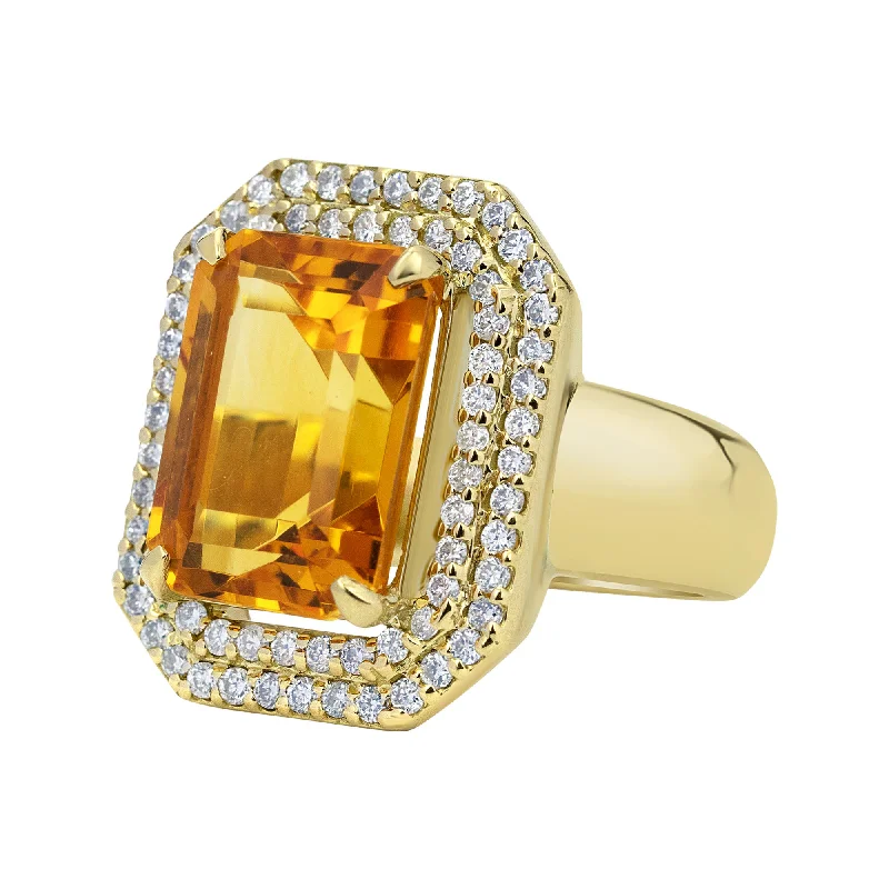 ladies-emerald-cut-rose-gold-rings-Ring Citrine And Diamond