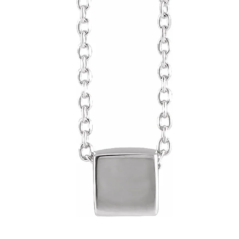 Ladies necklaces fine strands -14K Yellow or White Gold Tiny 5mm Cube Necklace, 18 Inch