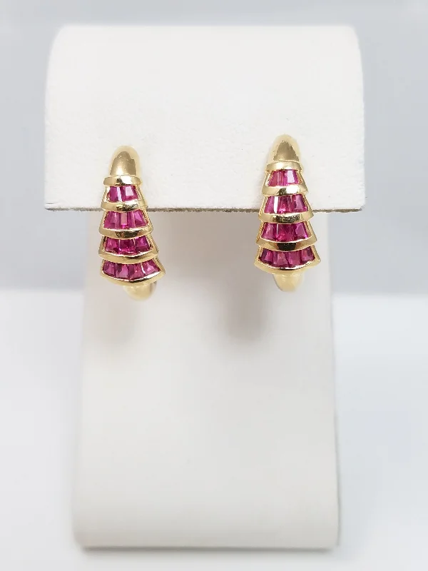 ladies-moon-ear-cuff-earrings-Natural Ruby 14k Yellow Gold Huggie Earrings