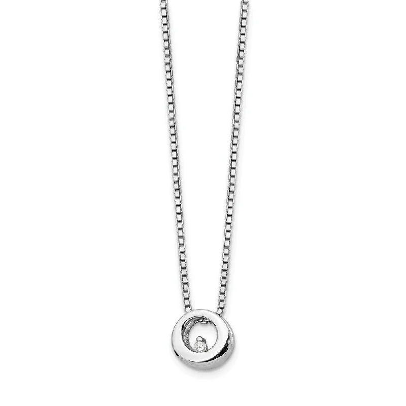 Ladies necklaces with braid charms -Diamond Accent 9mm Circle Necklace, Rhodium Plated Silver, 18-20 Inch