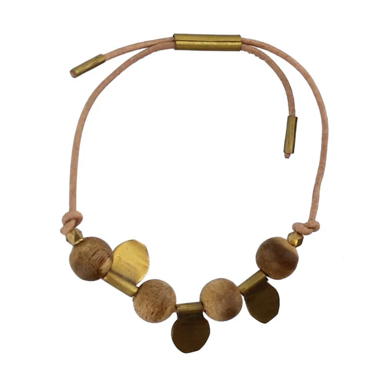 Ladies bracelets for nightlife elegance -Aga Bracelet with Brass and Agarwood Beads - Natural Leather