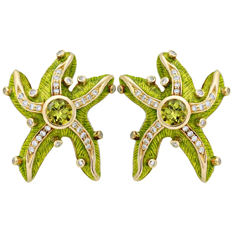 ladies-flower-ear-cuff-earrings-Earrings- Peridot And Diamond (enamel) (1308O)