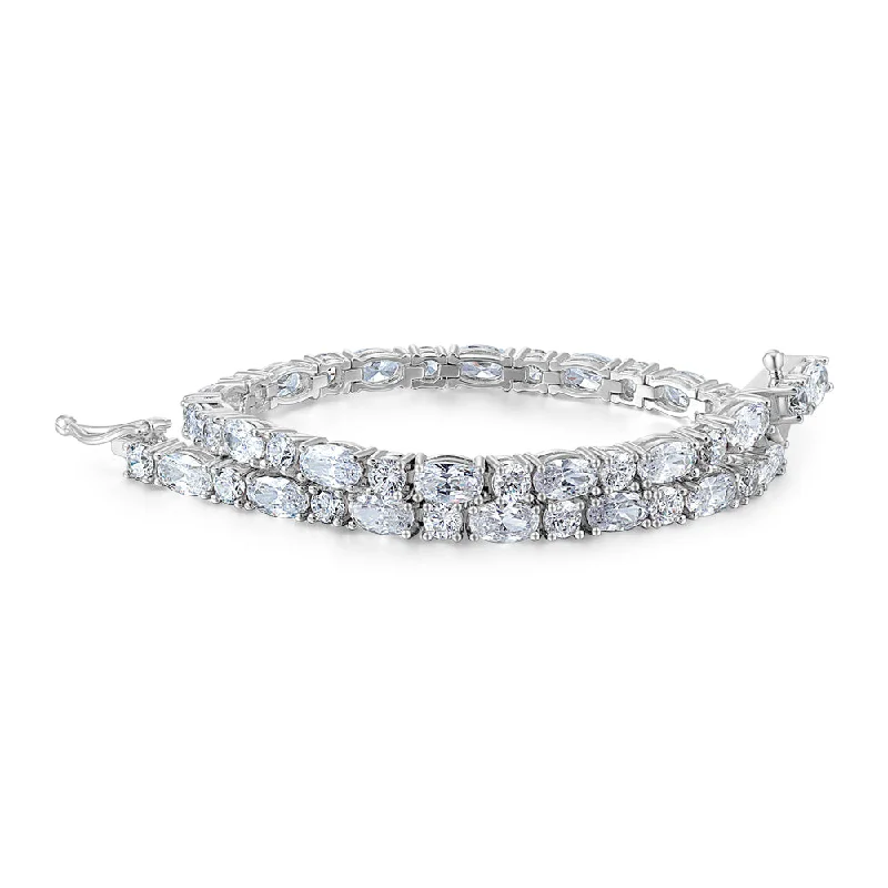 Ladies bracelets luxe vibes -Oval and Round Brilliant tennis bracelet with 6.38 carats* of diamond simulants in sterling silver