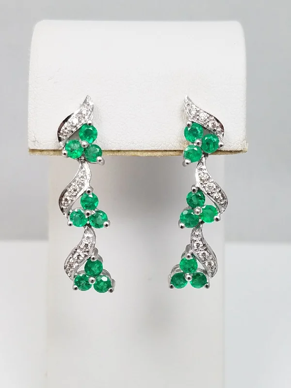 ladies-everyday-pearl-earrings-New! Sexy 18k White Gold Natural Emerald Diamond Dangle Earrings