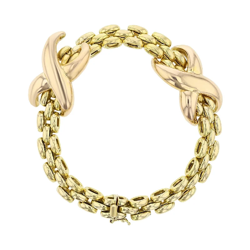 Ladies bracelets lightweight bands -14K Yellow and Rose Gold Double X Bracelet