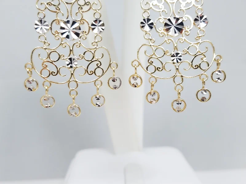 ladies-silver-moon-earrings-Impressive 14k Two Tone Gold Lacy Dangle Earrings