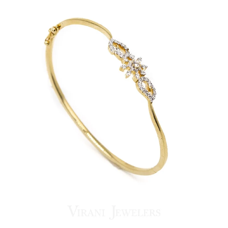 Ladies bracelets sleek charm -0.5CT Minimal Twist Diamond Cuff Bracelet Set in 18K Yellow Gold