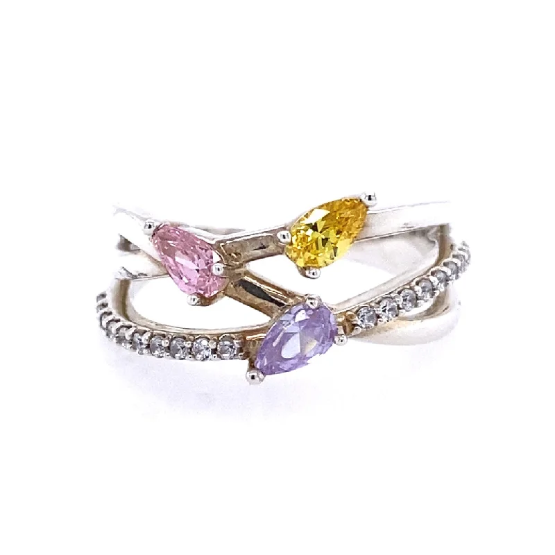 ladies-unique-silver-rings-Three Stone Birthstone Family Ring in Silver