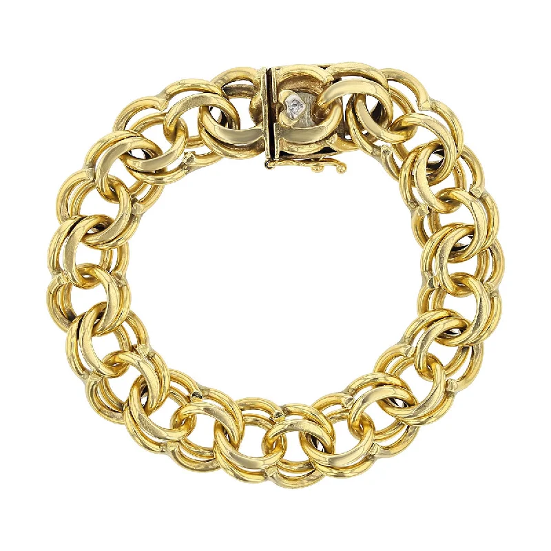 Ladies bracelets for dinner charm -14K Gold Wide Double Link Bracelet with Diamond