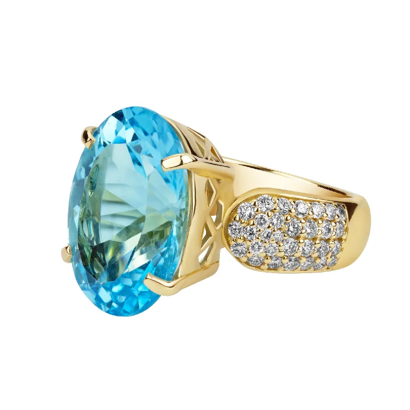 ladies-white-gold-shank-rings-Ring - Blue Topaz And Diamond