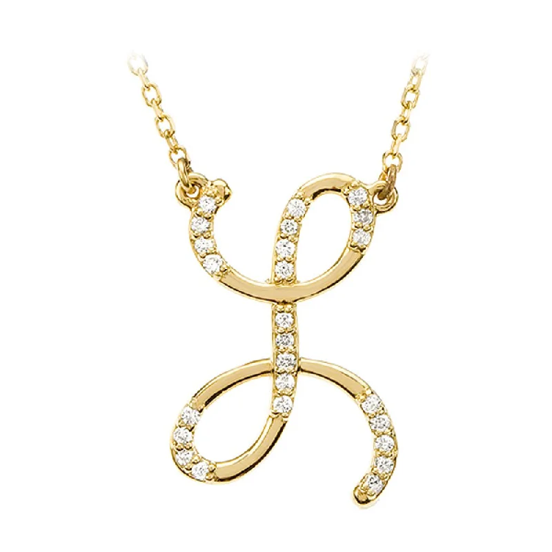 Ladies necklaces for explorer vibes -1/8 Ct Diamond 14k Yellow Gold Medium Script Initial L Necklace, 17in