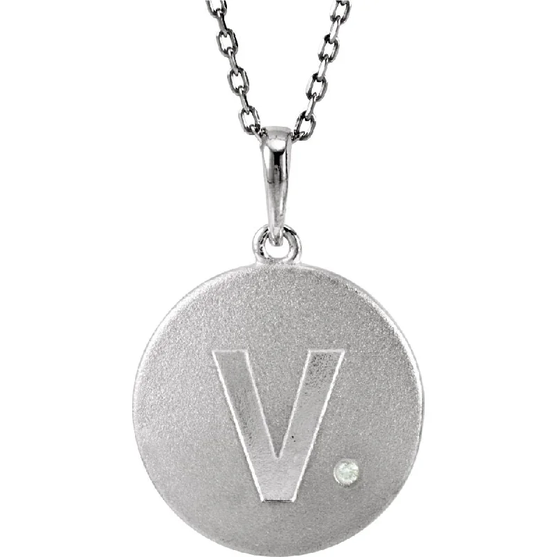 Ladies necklaces chic elegance -The Emma Sterling Silver Diamond Block Initial V Disc Necklace, 18 In.